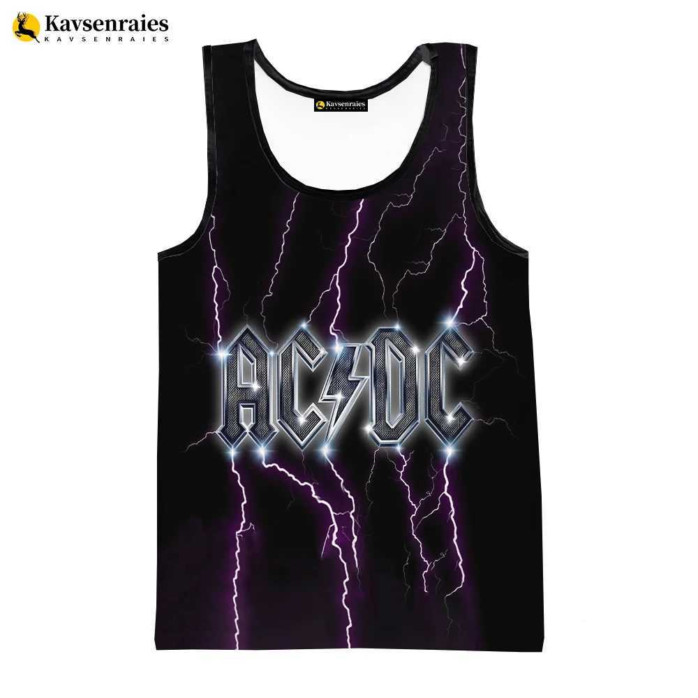 Tobs de débardeur masculine Nouvelle lettre de rock à la mode 3D débardeur imprimé pour hommes Casual AC AC DC imprimé sans manches TOPL2404