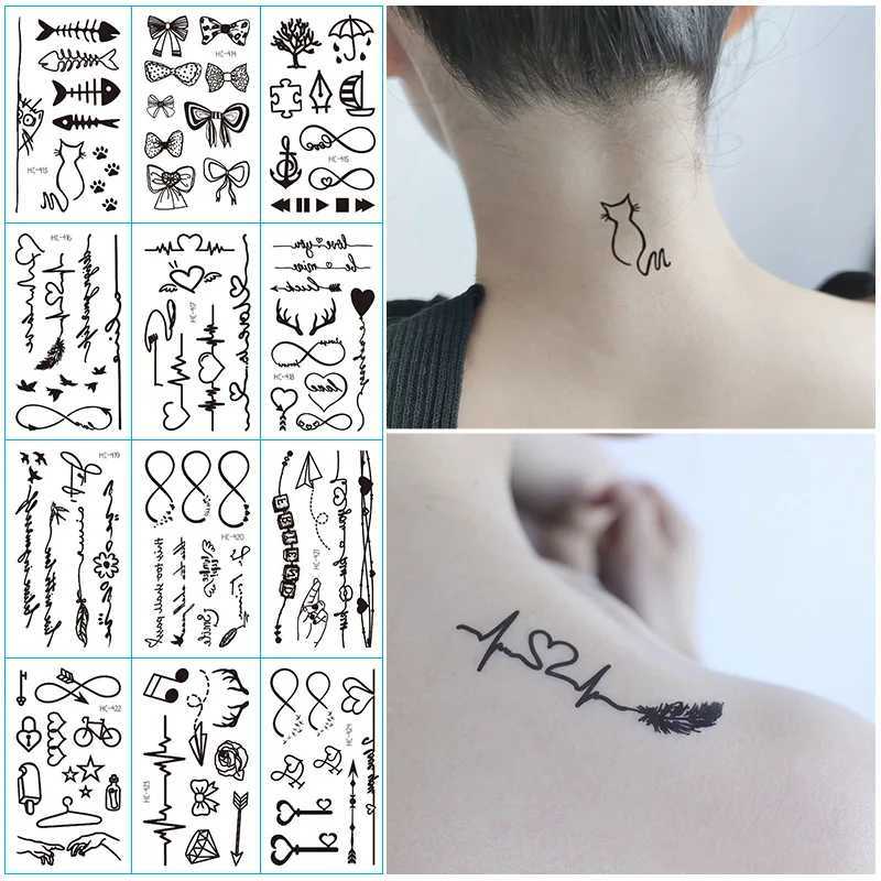 Tatuaż transfer Mała planeta geometryczna Tymczasowe naklejki na tatuaż Czarny transfer wody Tatuaż Minimalistyczny Słońce Księżyc Projekt Fake Tattoo Women 240427