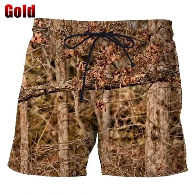 Shorts masculinos verão nova camuflagem 3D Os shorts masculinos impressos são divertidos da moda Casual Casual Cenas naturais de praia Troncos de natação Q240427