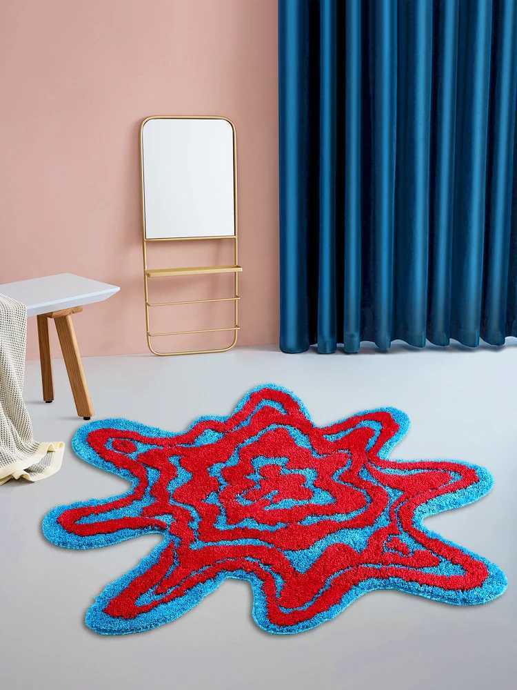Tapijten onregelmatig funky abstract gebied Tapijt voor woonkamer slaapkamer badkamer pluizige kunst psychedelisch tapijt hippie pluche kleurrijk getuft tapijt