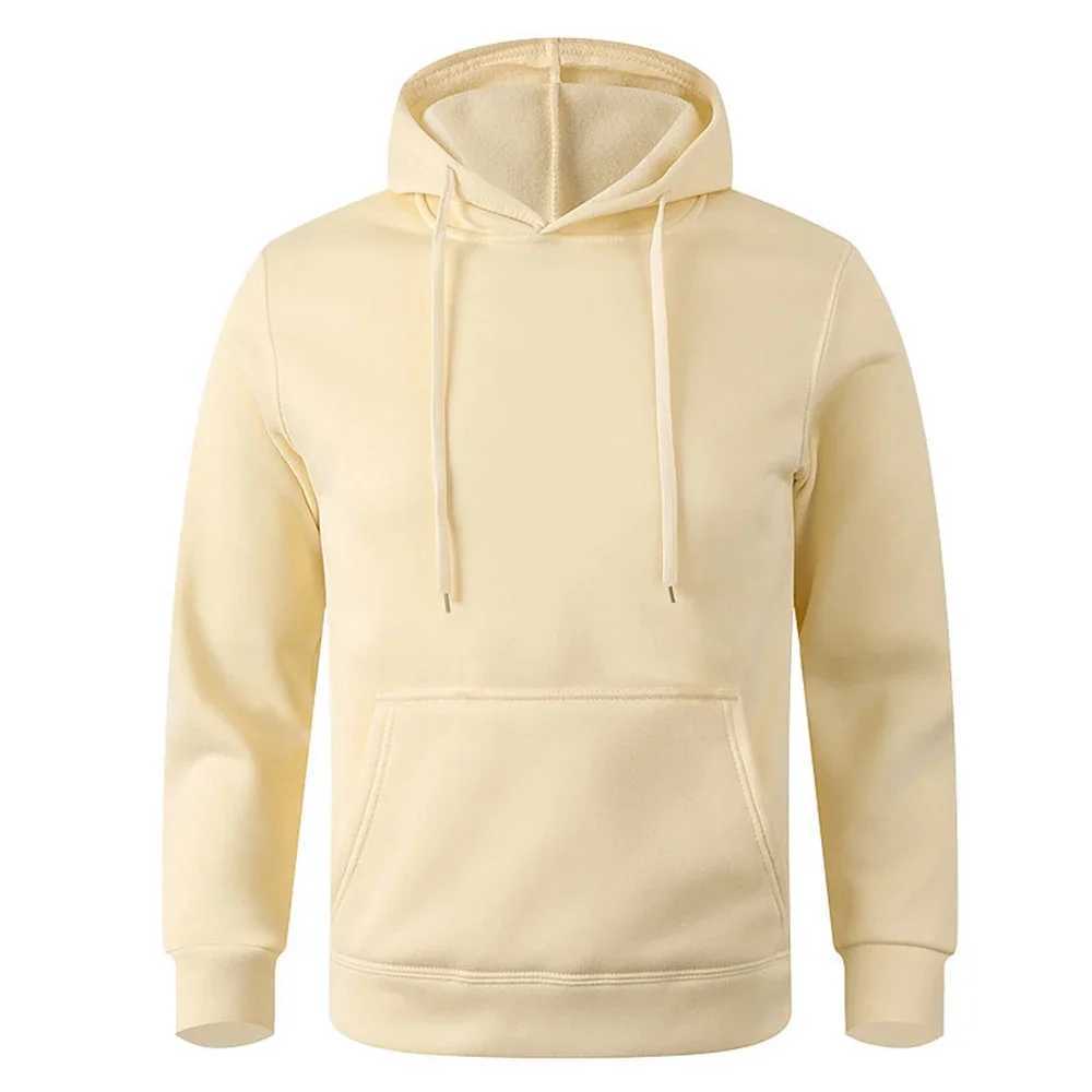 Mens Hoodies Sweatshirts Spring Autumn Sweater Wool Solid Color Loose and Casual Hooded Drawstring Mens Outdoor Sportswear Long Sleeved 240425