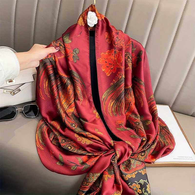 Xales 2024 nova marca de luxo lenço de seda feminino animal impressão silenciador xales envolve cachecóis hijab bufanda foulard feminino bandana 180*90cm d240426