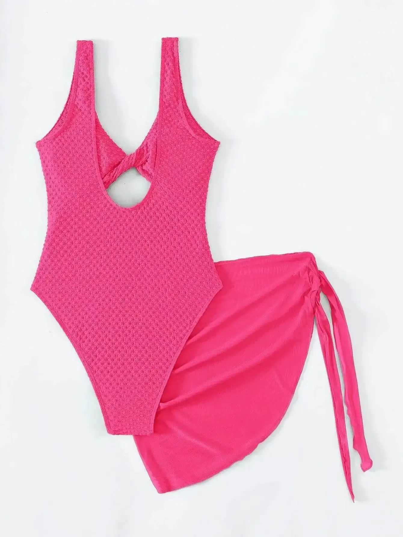 Swimwear de mujeres 2024 Nuevo toque de corte frontal de una pieza traje de baño para mujeres Falda de playa Color sólido