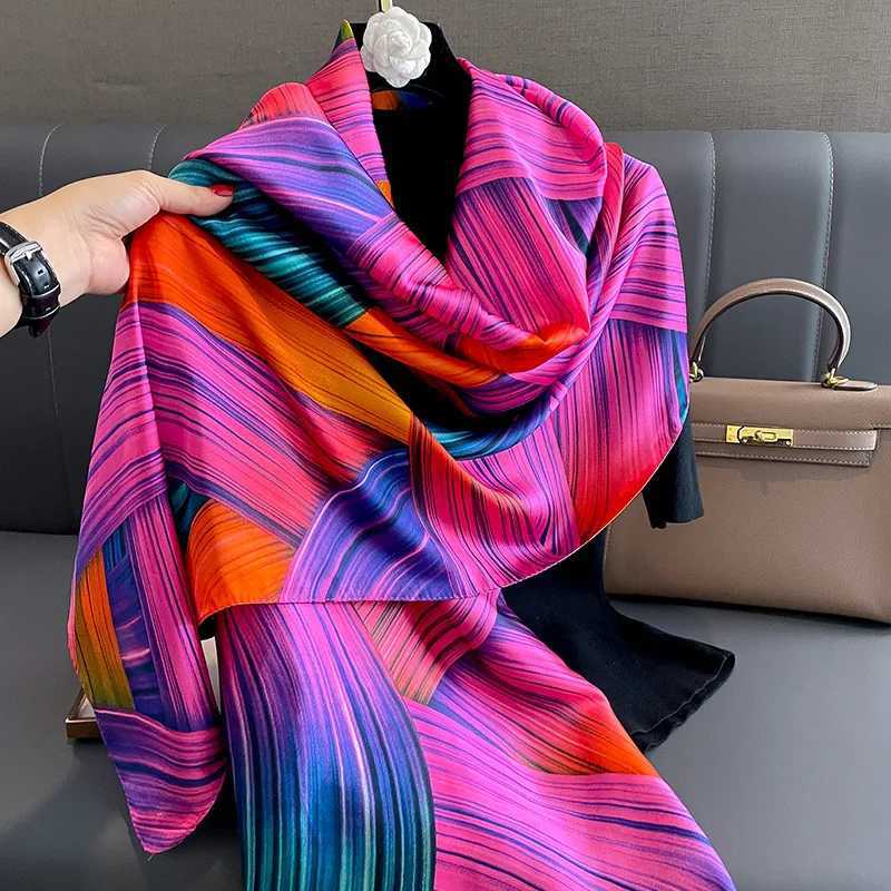 Xego sjalar Spring Scarf Womens Luxury Design Scarf Silk Smooth Scarf Soft Muslim pannband Shawl Beach 85x180cm D240426