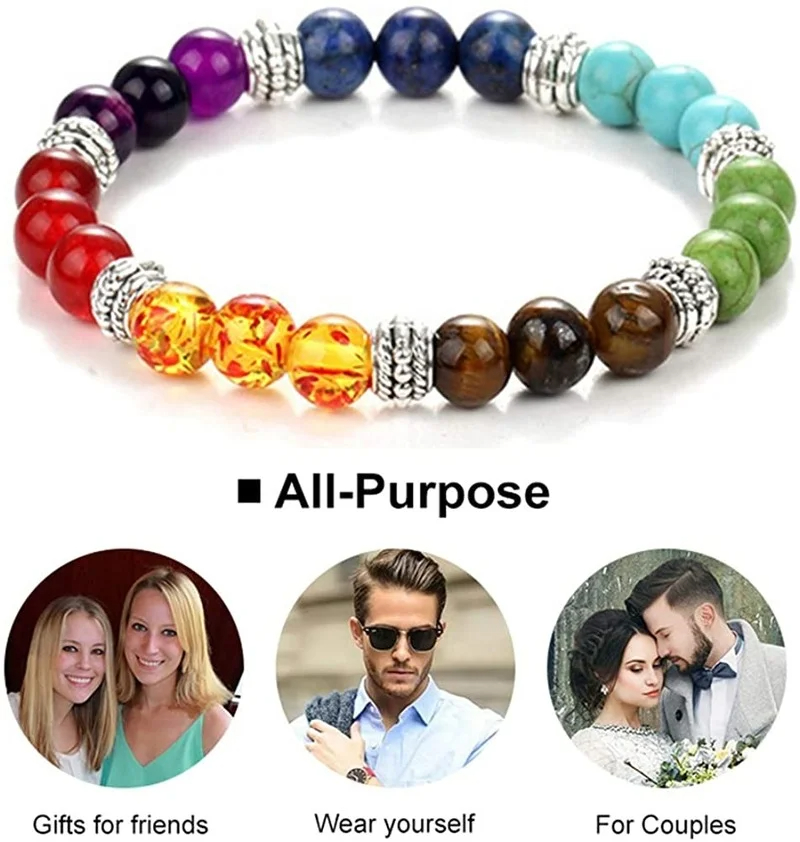 Classic 7 Chakra Reiki Bransoletka Energy Beads Natural Stone Black Rope Pletające jogę Reiki Równowaga Bransoletki Banles Meditation Prezent