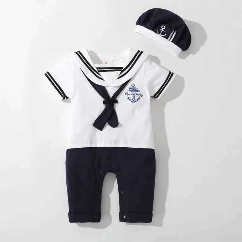 Rompers Baby Navy Jumpsuit Summer Pasgeboren Kinderen Jongens Girls Sailor Jumpsuit Hat Body Korte Mouwen Anchor Print Setl24F