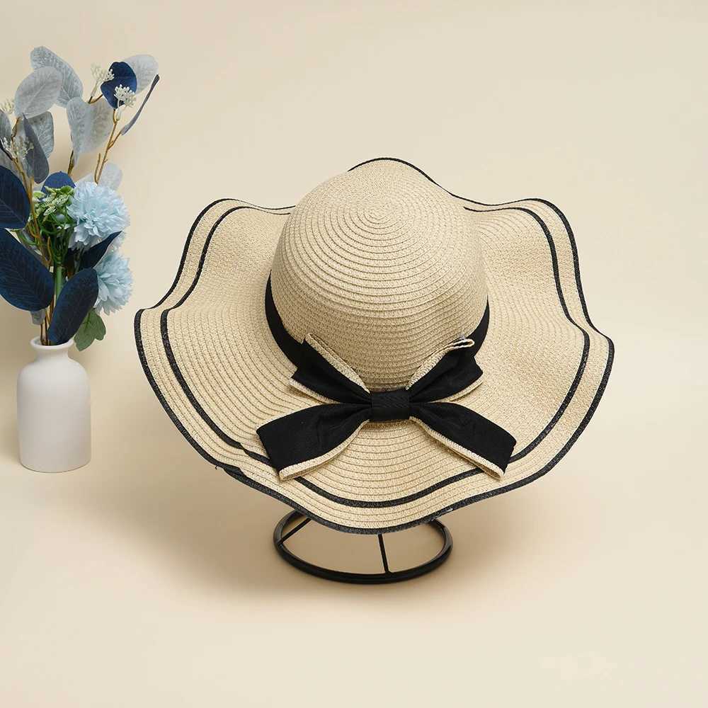 Wide Brim Hats Bucket Womens Summer Bage Fashion Fashion Flat Barb Barb Nama Leisure Straw Q240427