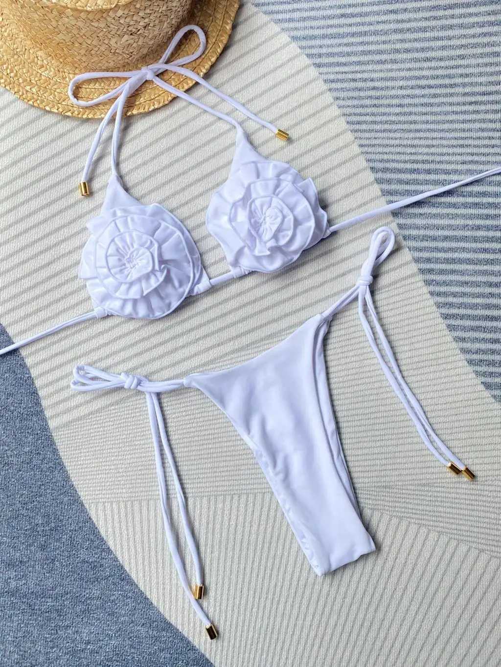 Frauen Badebekleidung 2024 3d Blumenstraße Thong Bikini Dreieck Badeanzug Frauen Halfter Badebadewäsche Badebad Badeschwimmbadanzug Strandbekleidung