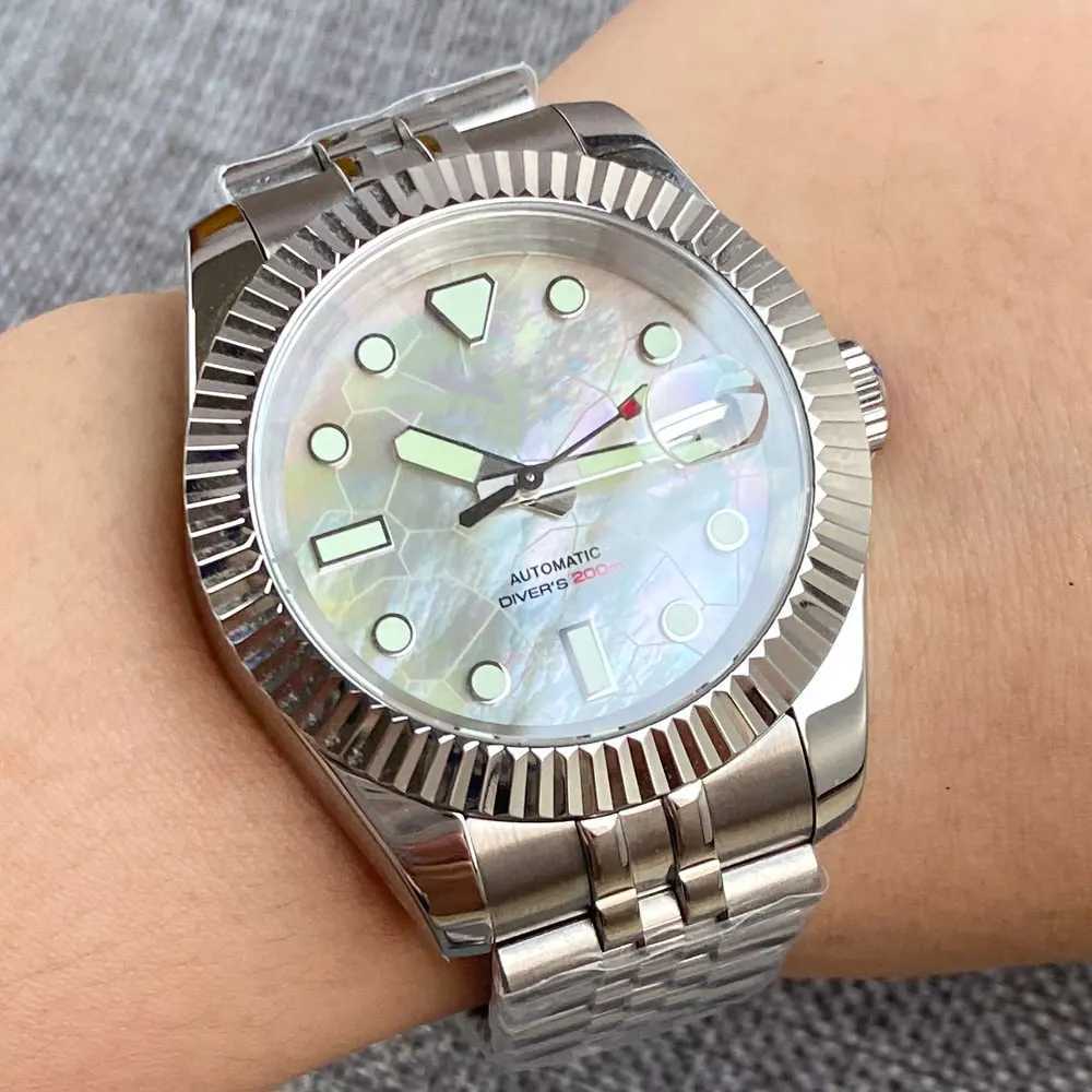 Zegarek tandorio 36 mm 39 mm rowkowana ramka mechaniczna męska mop pokrętła nh35 movt 904l szafirowy szklany zielony światło tył Q240426