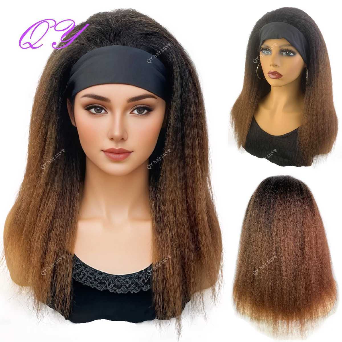 Perruque synthétique perruque pour les femmes africaines Yaki Bandage raide Black Moyenne Longueur Coiffure Daily Urban Q2404271