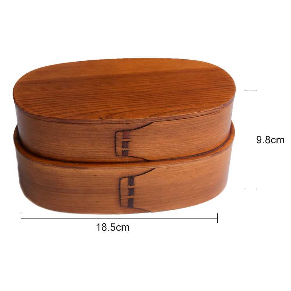 Bento Boxes Natural Wooden Japanese Lunch Box مزدوج الطبقات Bento في الهواء الطلق في الهواء الطلق أدوات المائدة الأدوات الغذائية حاوية الحاوية Q240427