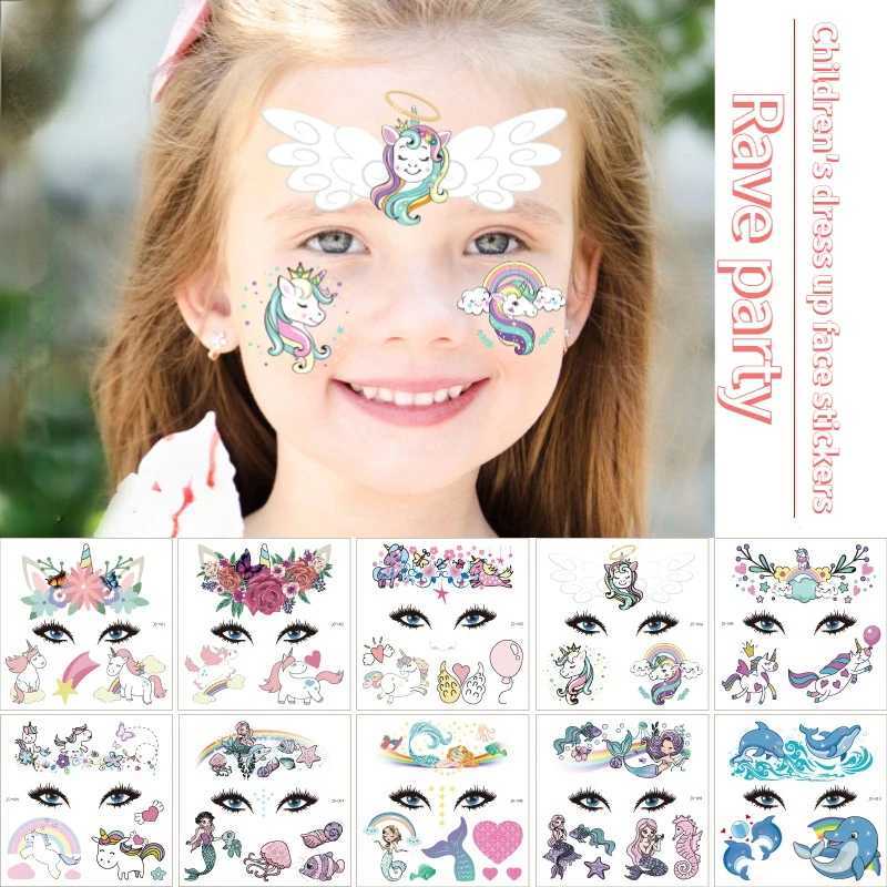 Tattoo Transfer Childrens Carnival Party Face Stickers Tattoo Stickers Mermaid Dolphin Animal Dress Up Fun Tattoo Paper Temporary Tattoos 240427