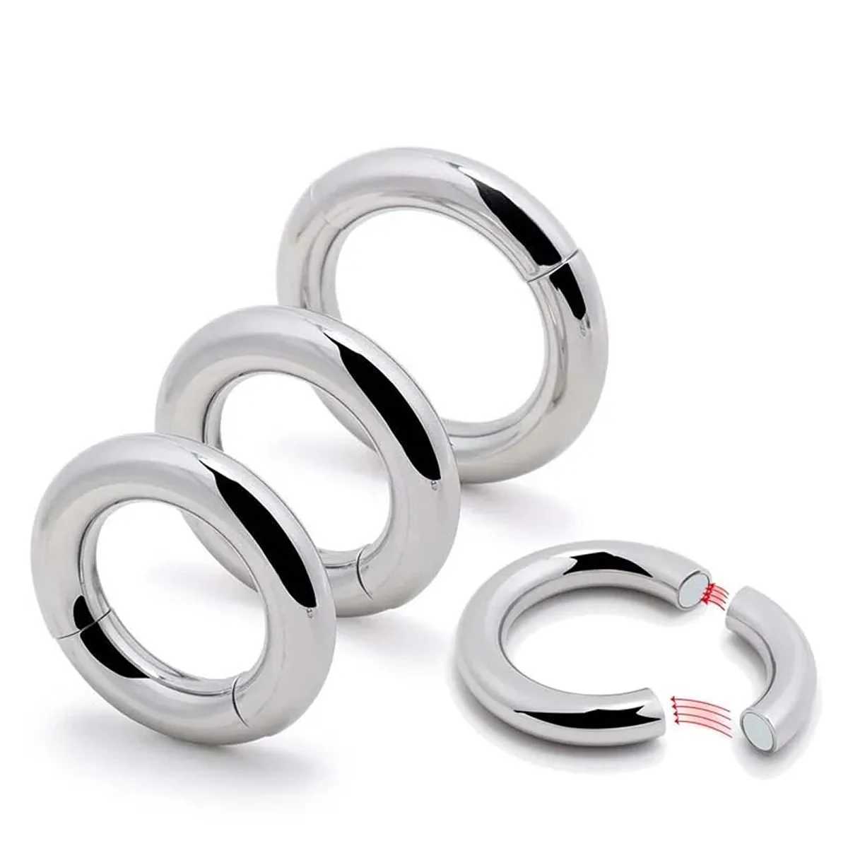 Nxy Cockrings Metal Magnet Cock Ring Clamp Male Chastity Device Stainless Steel Cockring Dick Scrotum Bondotage Strendage Adult Sex Toys for Men 240427