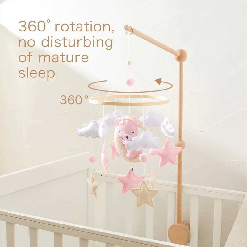 Mobiles # Baby Wood Mobile Bed Bell Rattles Toys Felt Soft Felt Pink Cartoon Bear Toddler Berce