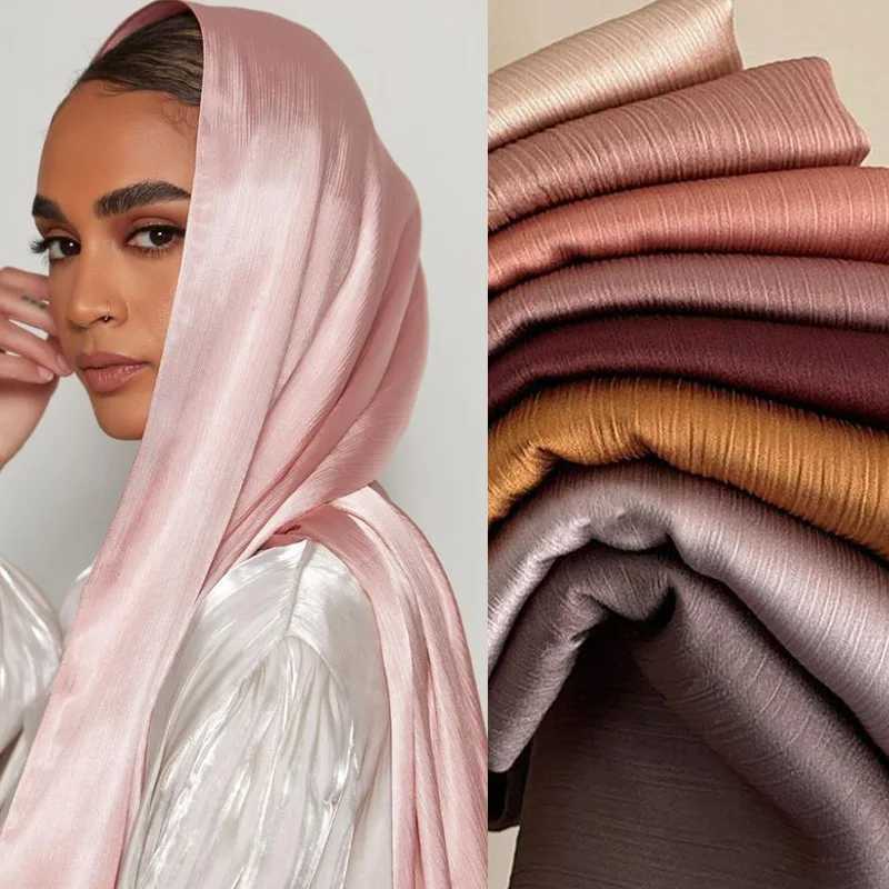 Bandanas Durag Fashionable pleated silk satin headscarf chiffon Muna satin headscarf drape shoulder bag headscarf 240426