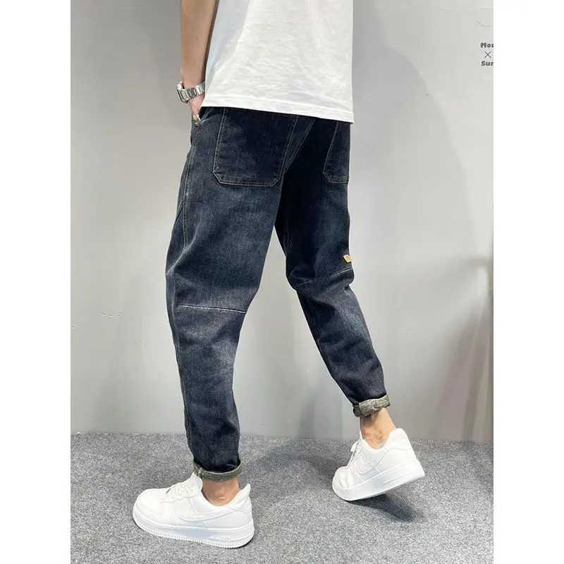 Men's Jeans Mens Casual Denim Vintage Washed Loose-Fit Tapered Carrot Pants Autumn Streetwear Embroidered Baggy Jogger Harem Q240427