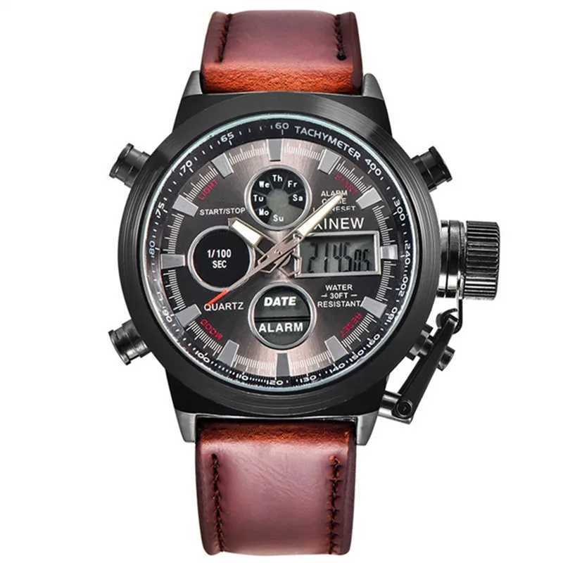 Montre-bracelettes Brand Chronograph Business for Men Fashion Leather Band ALARM ALARM STOP MULTIFONCTION MORD ELECTRONIQUE Black Q240426