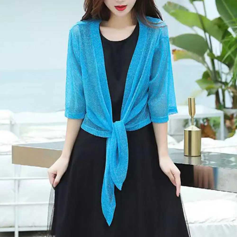 Sjalar Stylish Bling Jacket Cardigan Women Wedding Dress Shawl Wraps Half Sleeve Anti-UV Shawls Thin Sunscreen Short Coat Summer Tops D240426