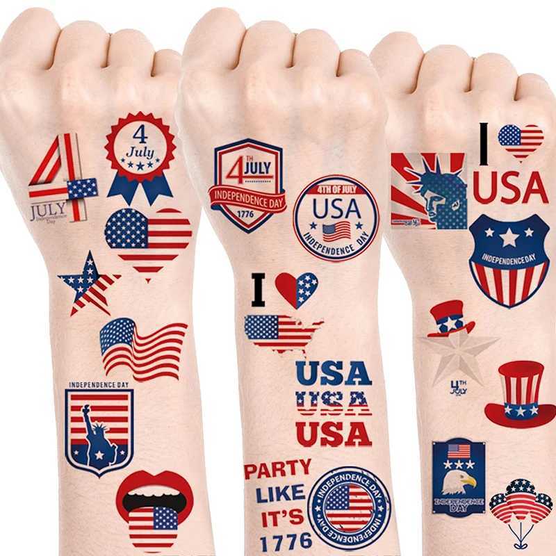 Tattoo Transfer 4th of July Temporary Tattoos 20 Sheets USA American Flag Waterproof Tattoos Stickers for Independence Day Patriotic Theme Party 240427