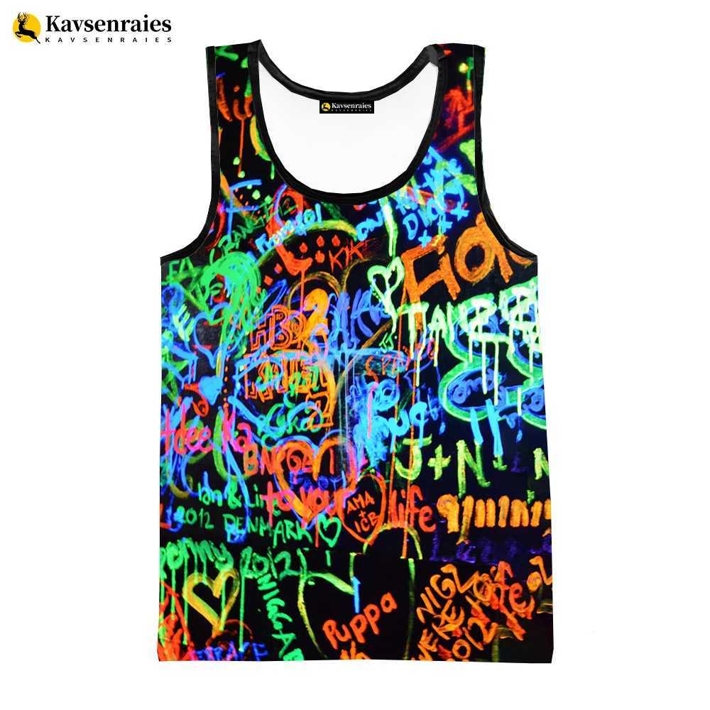 Męskie topy z czołgami Neon Graffiti Printowana kamizelka 3D na męską modę swobodną koszulę bez rękawów dla damskich hip-hopowych odzieży ulicznej ponadwymiarowa topl2403l2403