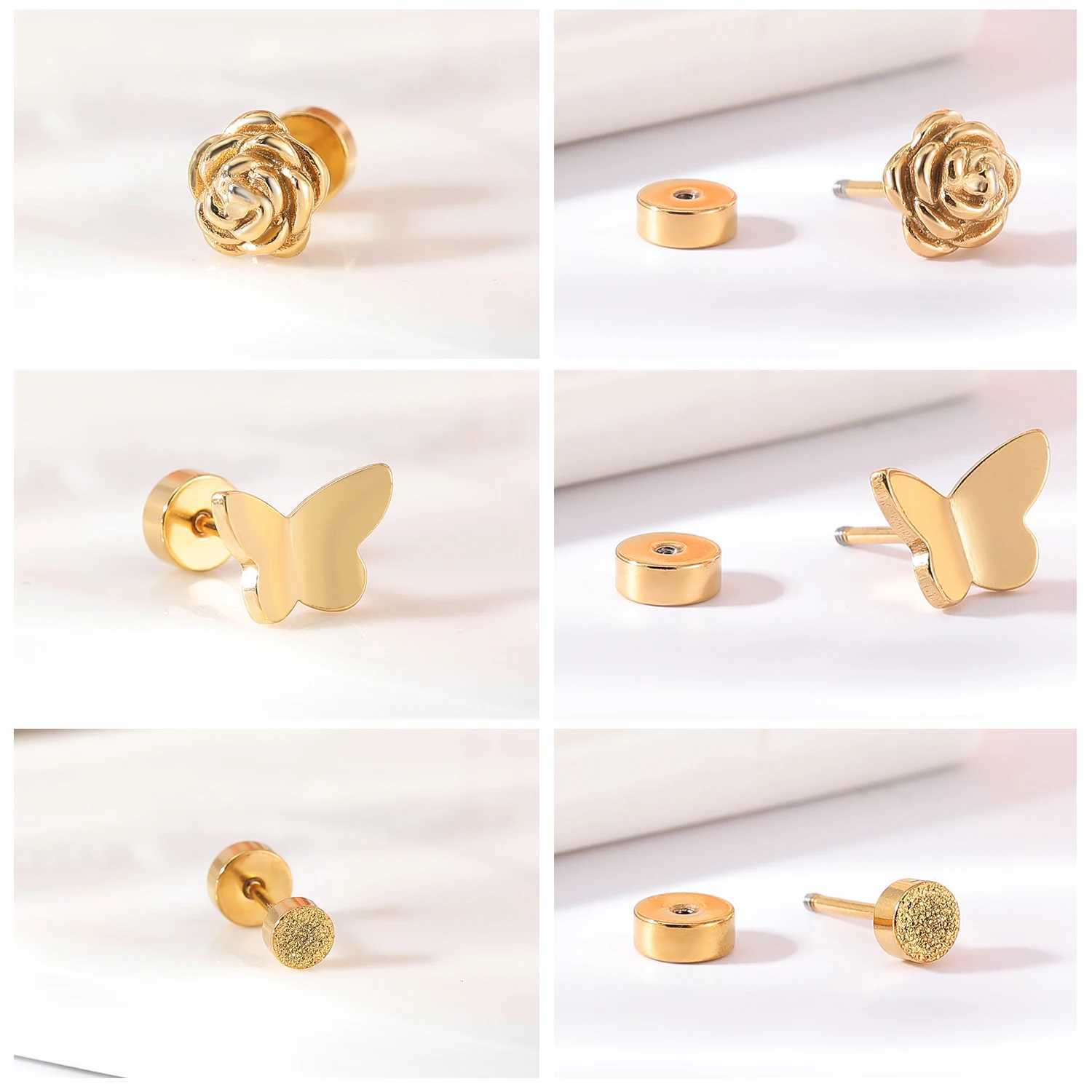 Stud AOEDEJ Gold Color Studs Earring for Girls Fashion Butterfly Moon Ear Stud Crystal Zircon Helix Conch Jewelry Gift for Her d240426