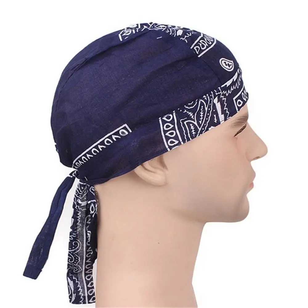 Bandanas Durag Womens Cotton Headscarf Bandana Snabbtorkning Justerbar Muslimturbo Pirate Hat Hair Borttagning Hat Outdoor Sports Bike Hot Selling 240426