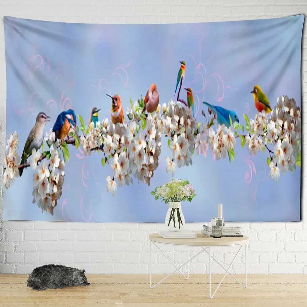 Tapisseries fleurs et oiseaux minimalistes fleur mur tapisserie suspendue hippie sorcellerie art peinture boho décor de salle esthétique