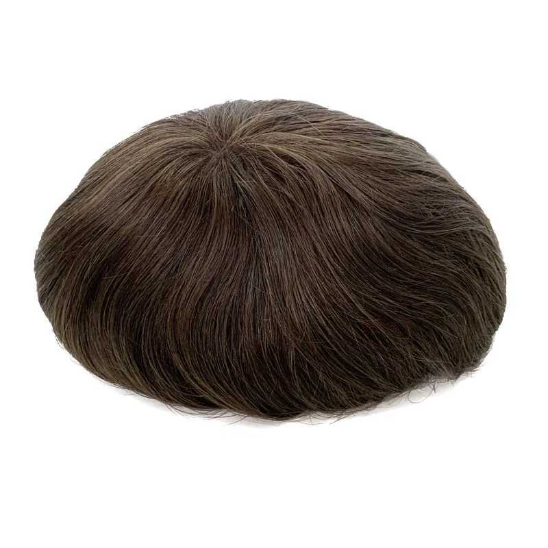 Synthetic Wigs Hot selling Remy hair inventory medium density thin leather base human Toupee mens wig replaces PU Poly Q240427