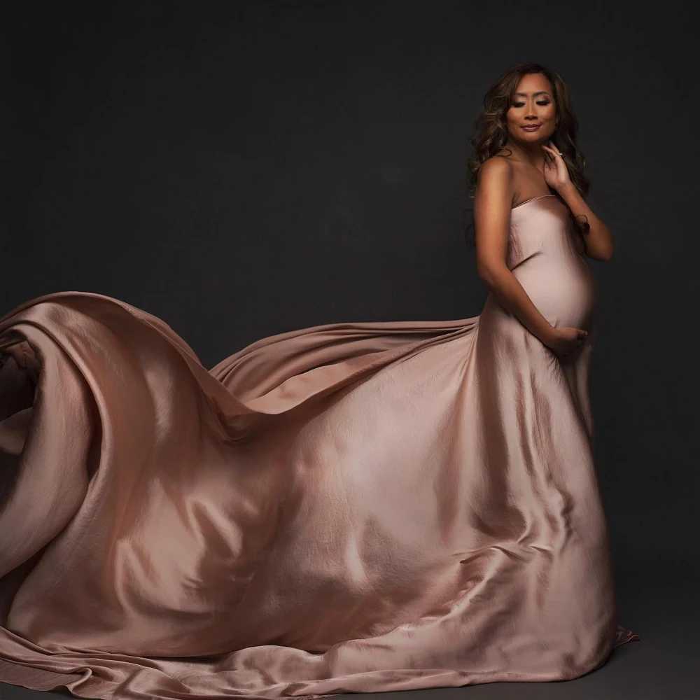 Moderskapsklänningar gravida kvinnor klänningsfotografering rekvisita robes photoshot bakgrund tyg ljus mjuk satin glansig studio skjutningstillbehör Q240427