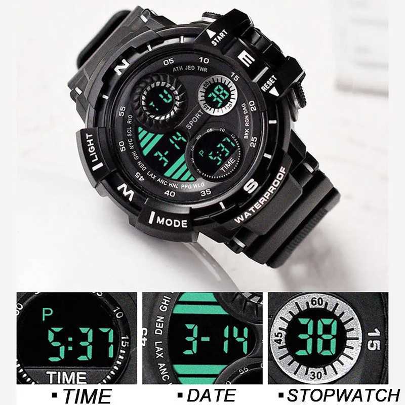 Zegarek Yikaze Black Digital Mens Sports Waterproof Watood Timing Watch G Piechota Impact Student Q240426