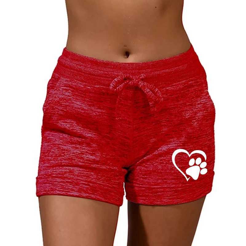 Active Shorts Summer Women Shorts Casual Yoga Pants Bottom Quick-drying Short Sports Pant High Waist Drawstring Heart Cat Paw Printed Trousers d240426