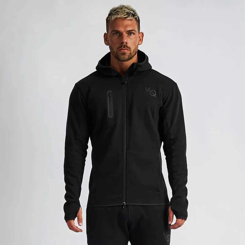 Sweatshirts Mens Hoodies Sweatshirts Cotton Black Slim Fit Hoodie med dragkedja jacka för avslappnad toppnivå som kör träning och fitnesskläder för män 240425