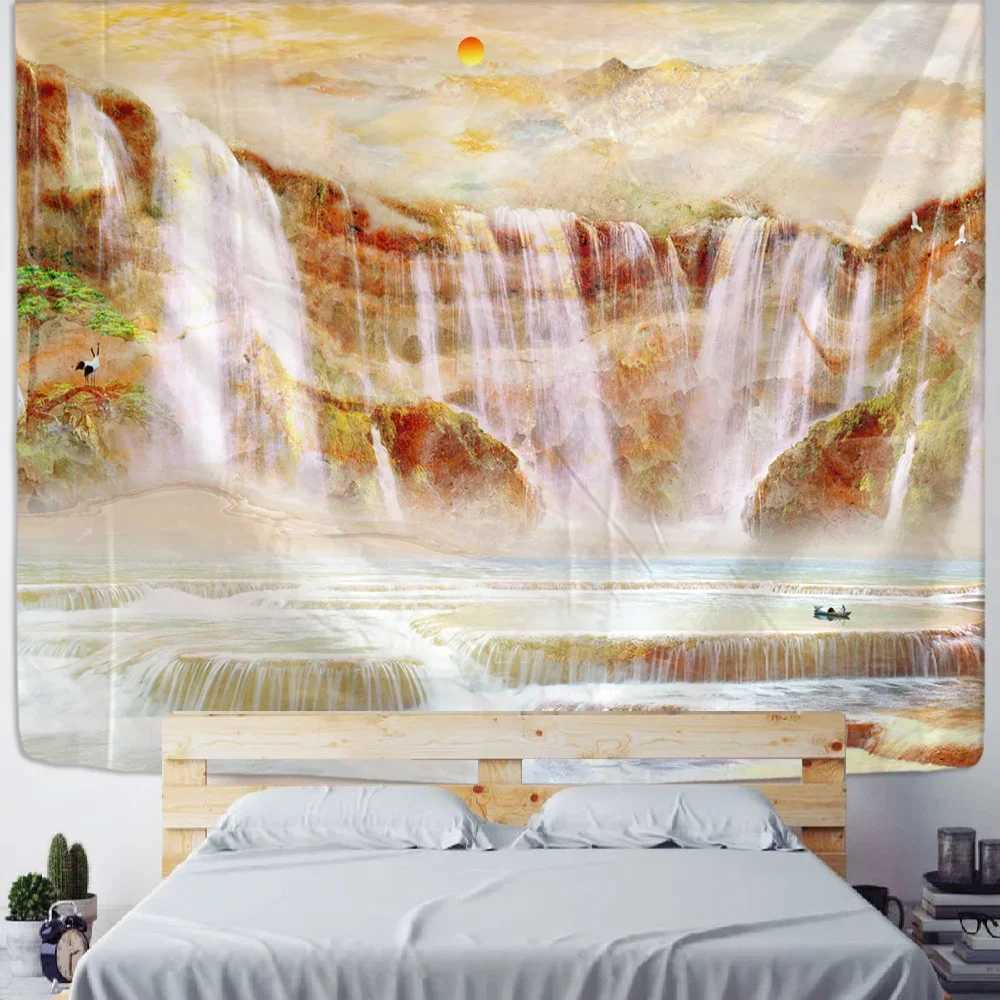 Tapestries Elegant Ink Landscape Wall Tapestry Chinese Ancient Style Illustration Wall Hanging Tapestry Home Decor Table Cover Tapestry