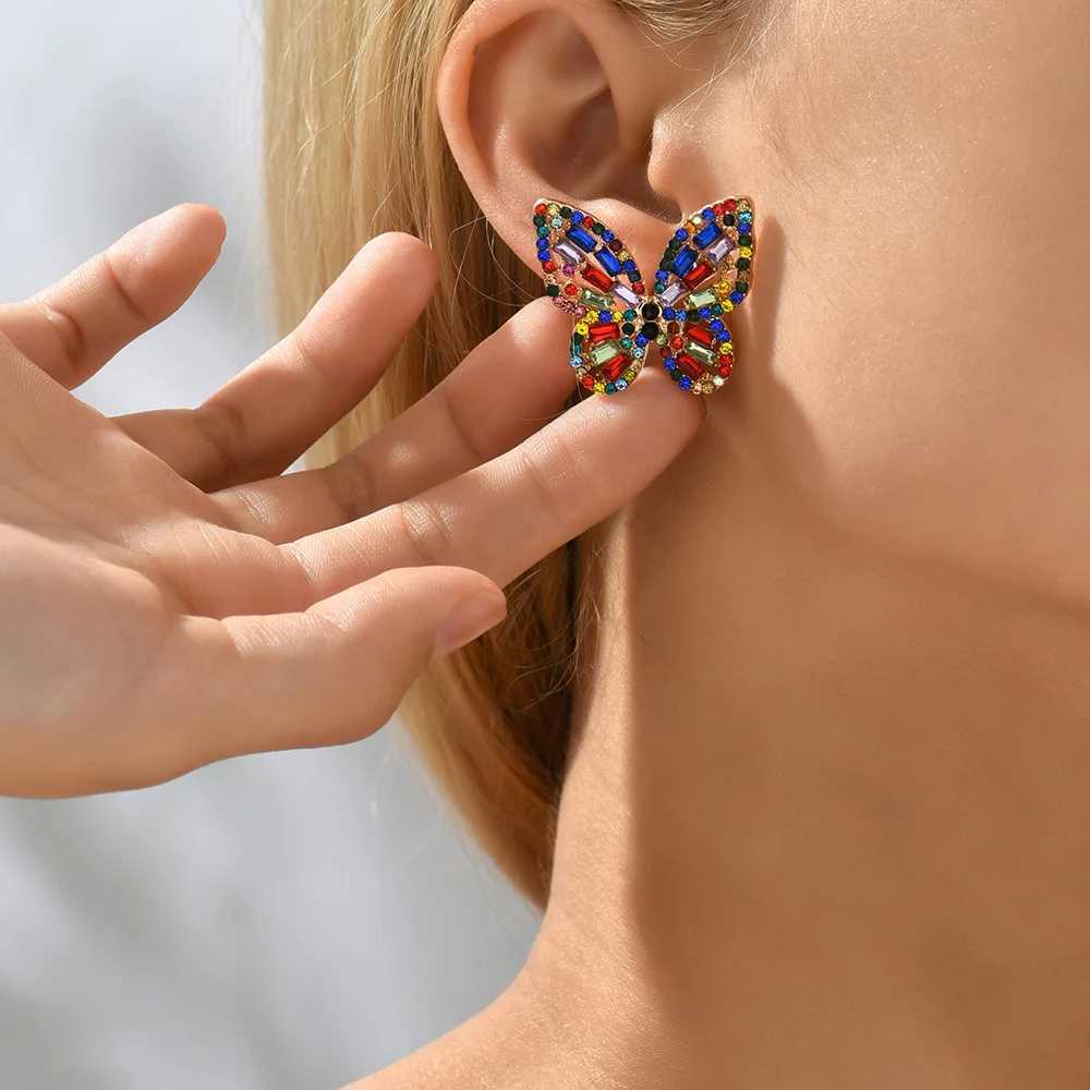 Stud Elegant Cute Colorful Crystal Butterfly Stud Earrings For Women Girl Trend Luxury Quality Fashion Party Jewelry Accessories Gift d240426