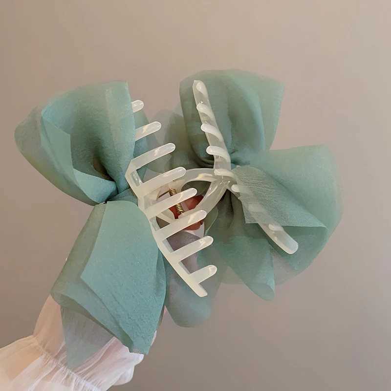 Clips de cheveux Barrettes Summer Nouveau couleurs solides Mesh Tulle Bow Clips de cheveux Elegant Women Pony Pony Braid Clain Cliw Clip Clip Clip Classeur Accessoires de cheveux 240426