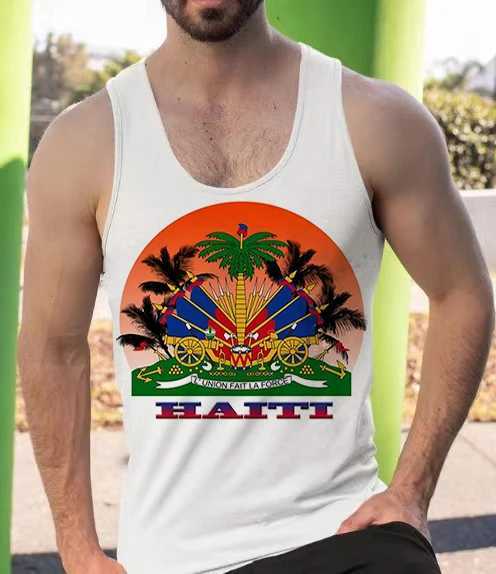 Tanques masculinos Tops de bandeira haitiana Tanque de tanques sem mangas T-shirt Francês República Haitiana T-shirt Haitian T-Shirt Nacional T-shirtl2404