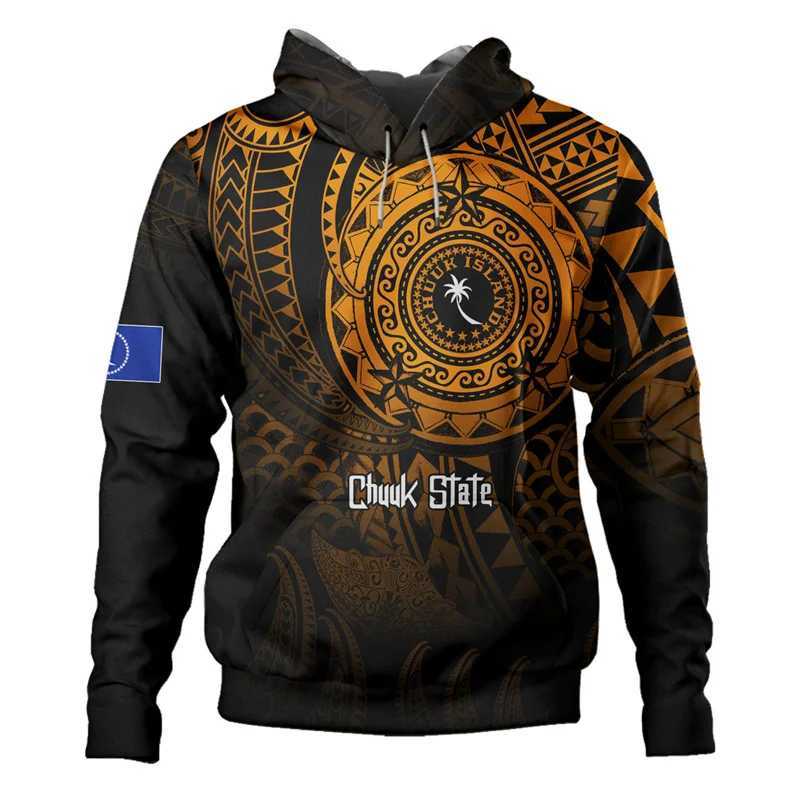 Bluza Męskie bluzy Bluzy 3D nadrukowane Chuk State Coat of Arms Polynesian Tattoo Lapu Sun Tribal Hoodie Męs