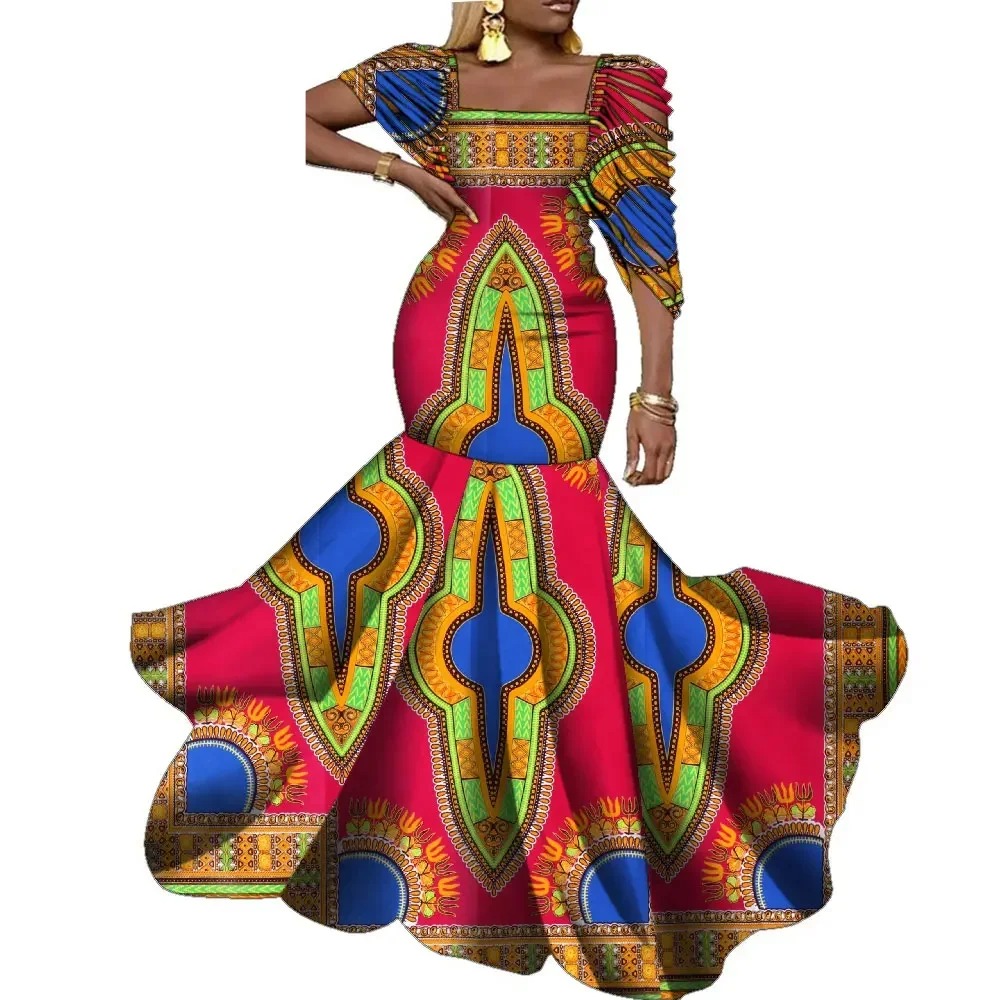 الفساتين الأفريقية للنساء حفل زفاف الأنيقة سيدة الشمع طباعة بالإضافة إلى حجم الملابس الطويلة فيديتو KG920