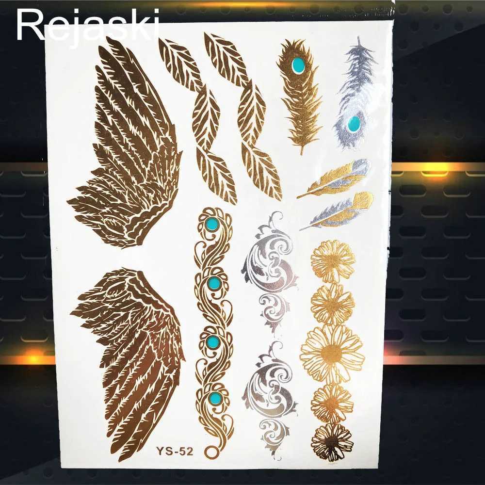 Tattoo Transfer Gold Sun Moon Metallic Waterproof Tattoo Flower Girl Hand Temporary Tattoo Sticker Star Body Art Flash Fake Tatto Bracelet Women 240427