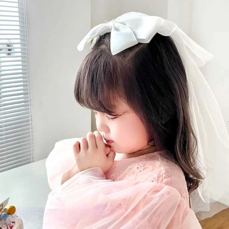 Joyería de cabello de boda niña blanca boda velo arco horquilla niños accesorios para cabello tocado princesa