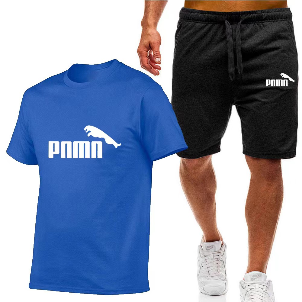 Gränsöverskridande mäns sommar kortärmad t-shirt + shorts set tryckt rund hals kort ärm avslappnad sportuppsättning i lager