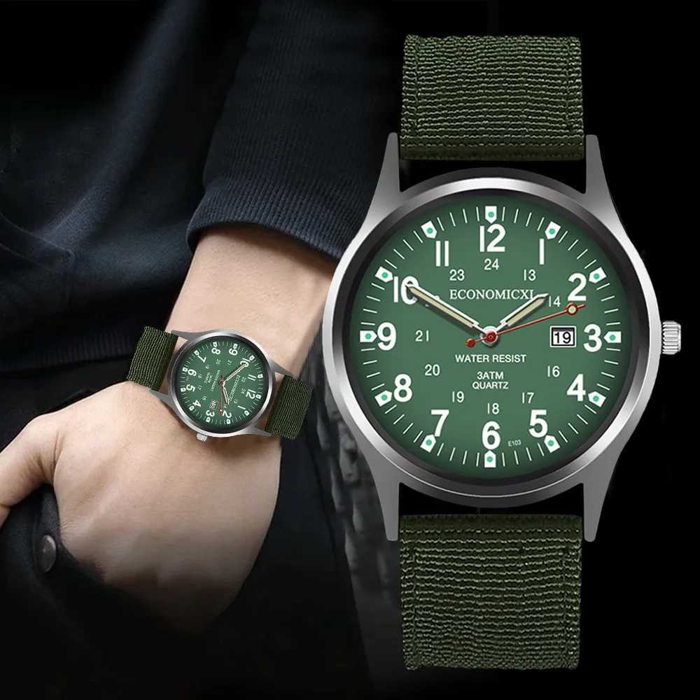 Bilek saatleri reloj hombre moda yeşil erkek spor ayakkabıları naylon kayış otomatik tarih kuvars bilek ışıltı el relogio maskulino q240426