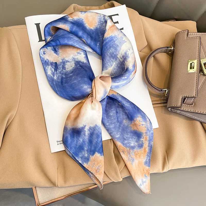 Bandanas Durag Seasonal Headwear Womens Popular 70X70CM Silk Headband Beach Sunset New Kerchief Luxury Design Square Scarf 240426