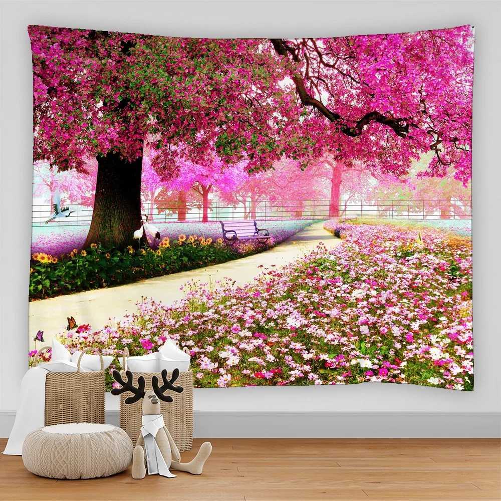 Audio 3D Stampato Bello Fiori Arazzo Rosa Rosa Rosa Paesaggio Art Asthetic Room Decor Auberstry Disterra