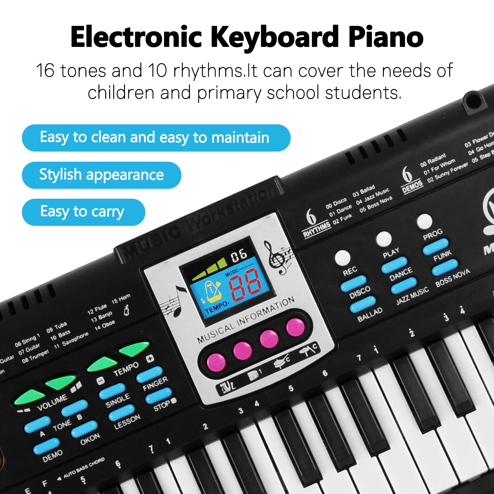 Tastiere 61 tastiera elettronica chiave con schermata digitale Kid pianoforte elettrico multifunzionale con interfaccia microfono principiante