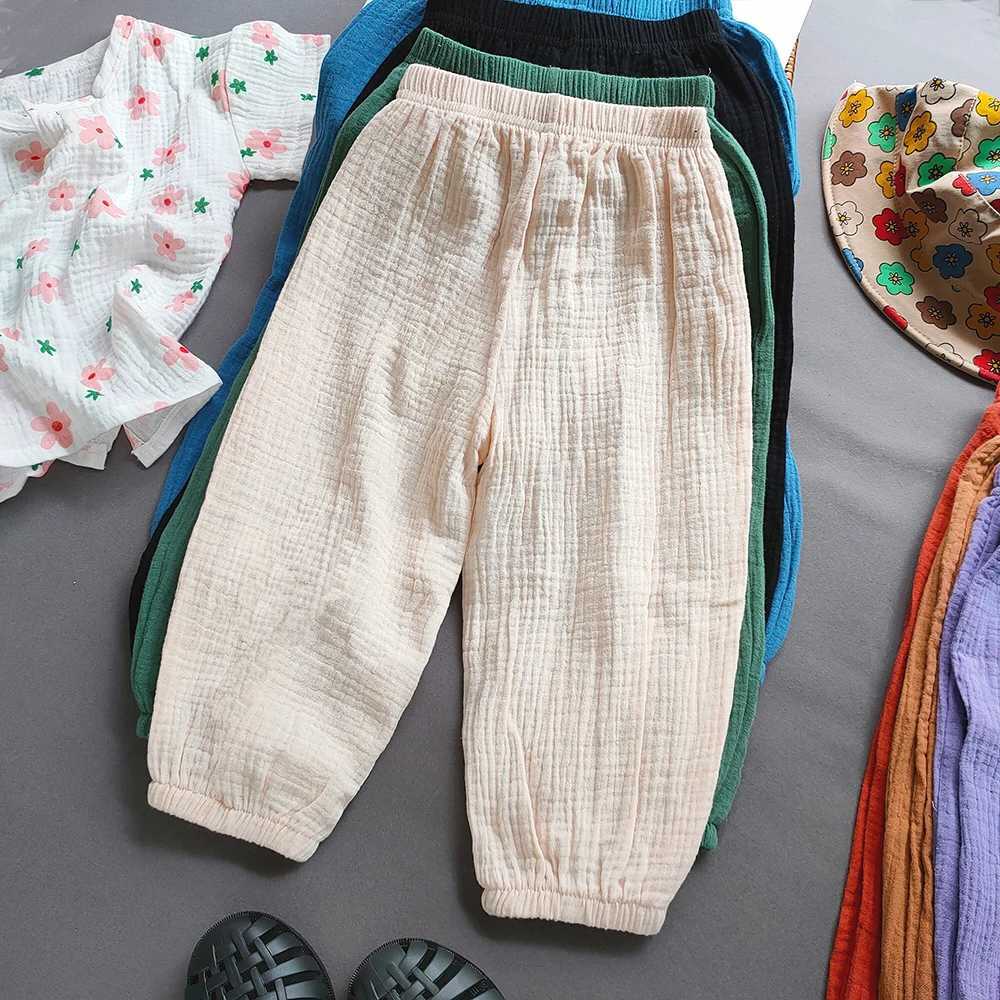 Broek jongens en meisjes katoen fijn katoen muggen zomerbroek babymeisjes dunne bamboe bloeien bloeien mode thuisbroek Koreaanse kinderen kledingl2404