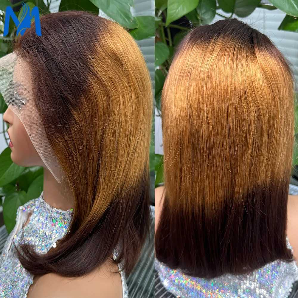 Perucas sintéticas 30/4/4 Cabelo humano colorido Bob peruca reto 13x4 renda frontal Human Human Brasil Wig Short Human Human Bob Wig ombre Wig Q240427