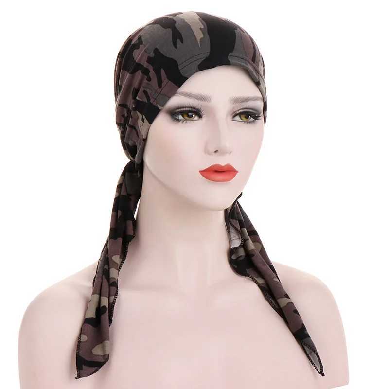 Bandanas Durag Nuevo para mujeres impresas en la cabeza atada a la cabeza musulmana Scarf Hat Gelloy Gorro de cola larga Scarfarfarfa de cabeza elástica 240426