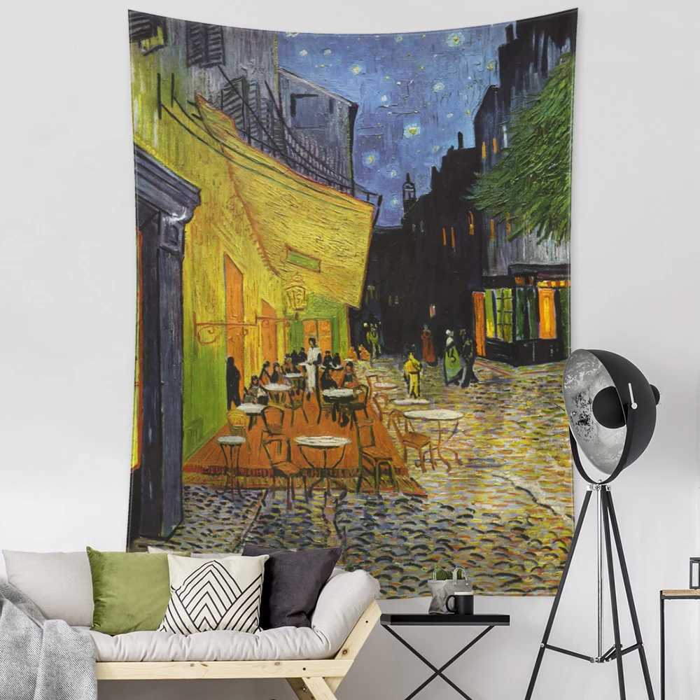 Tapisserier Forest Landscape Architecture Tapestry Wall Hanging Bohemian Van Gogh Oil Målning Abstrakt Witchcraft Eesthetics Room Decor