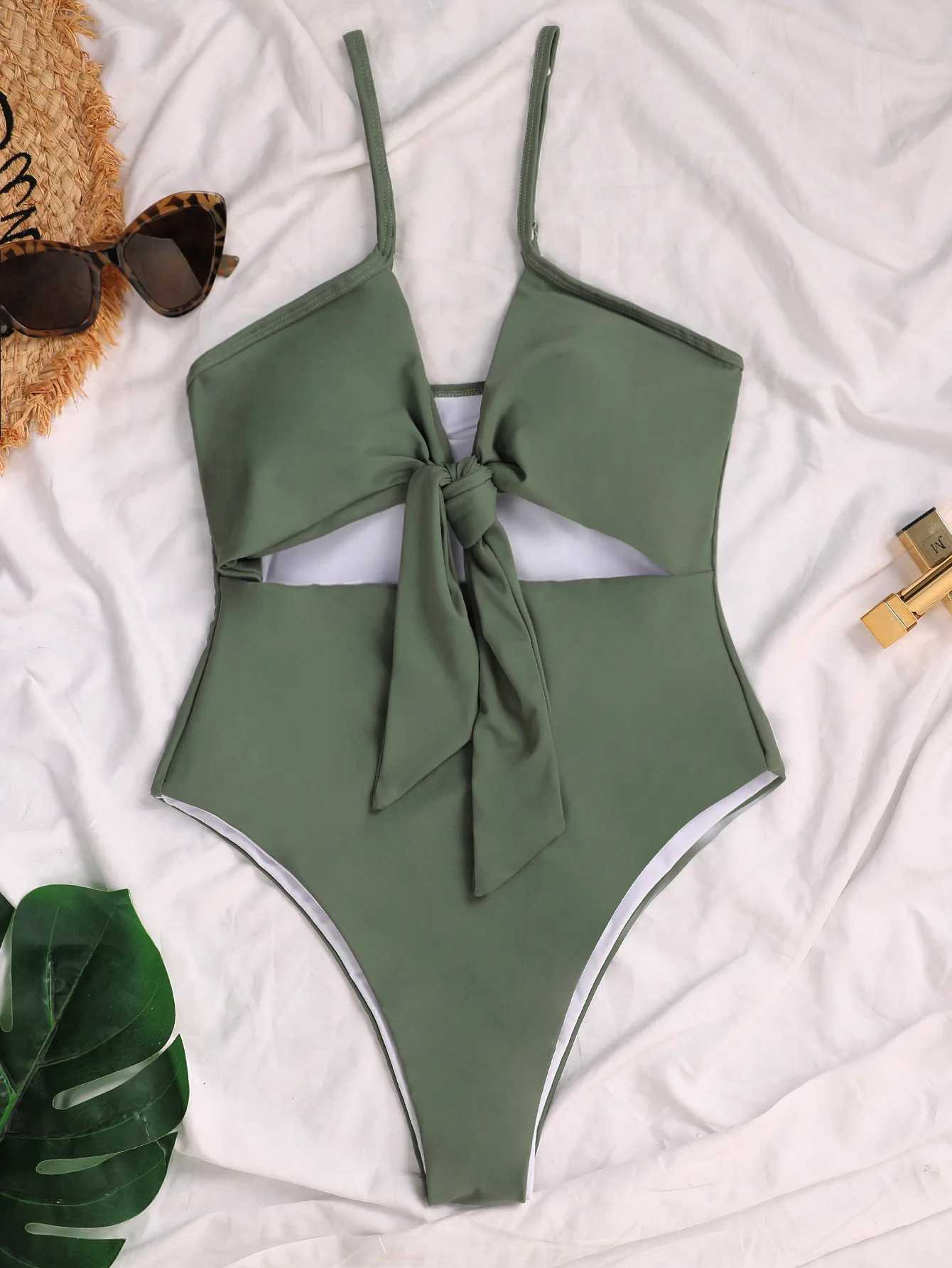 Badeanzüge für Frauen für Frauen für Frauen 2023 Solid Brust Schnürung Hochbund Beach Outfit Verstellbarer Schultergurt Ein Stück Bikini Bikini